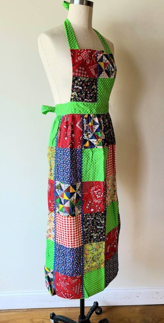 70's apron / patchwork pinafore maxi apron / full… - image 7