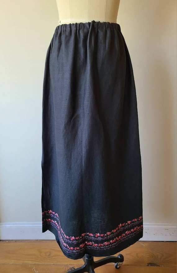 80s linen maxi skirt / black linen maxi skirt wit… - image 2