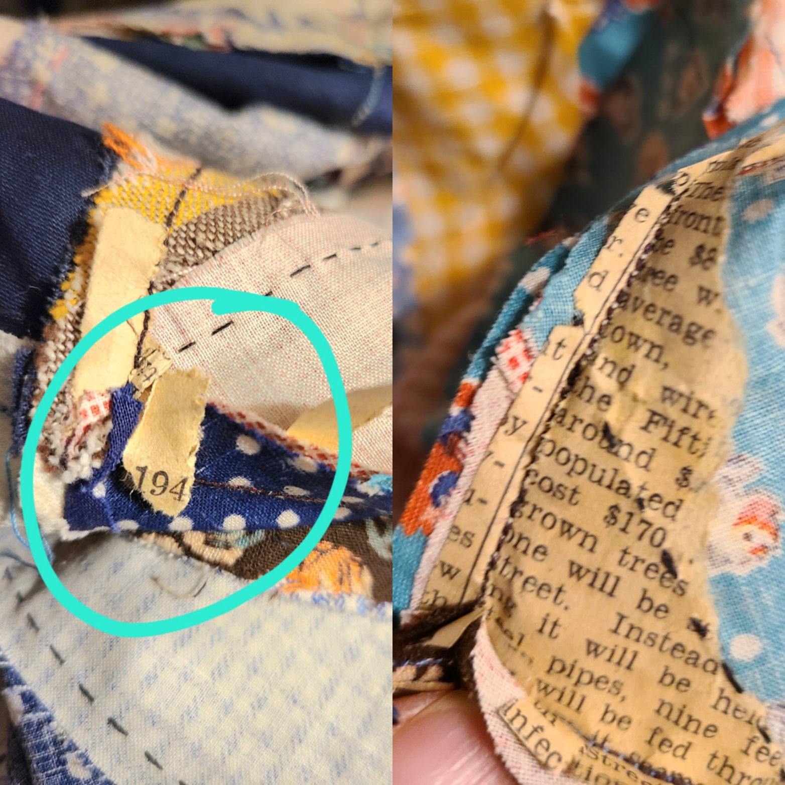 1940s Feed Sack Quilt Top / Flour Sack Quilt / Small Print