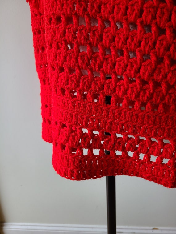 60's-70's crochet dress / handmade red crochet mi… - image 8