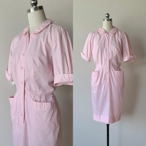 Vintage 60s waitress uniform / bubblegum pink unifemme diner restaurant dress / costume / size extra small