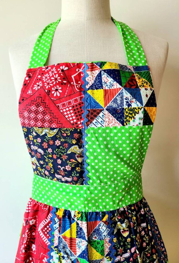 70's apron / patchwork pinafore maxi apron / full… - image 2