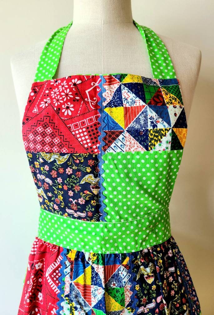 70年代のエプロン / パッチワークのピナフォア マキシエプロン / フル