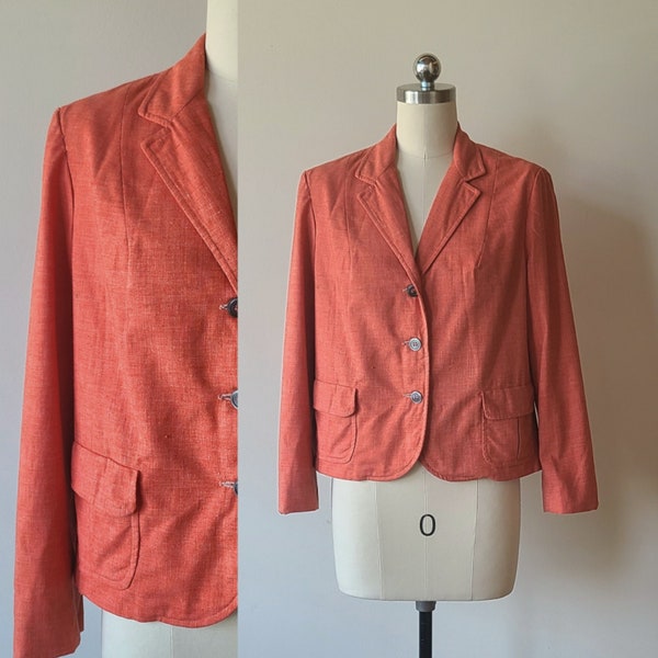 60's The Villager blazer / womans mod orange cotton crop jacket / preppy womans boxy jacket  size small