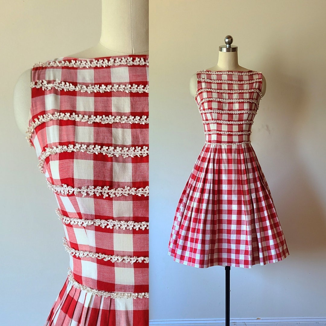 50's Jonathan Logan Dress / Fit and Flare Dress / Red and White Gingham ...