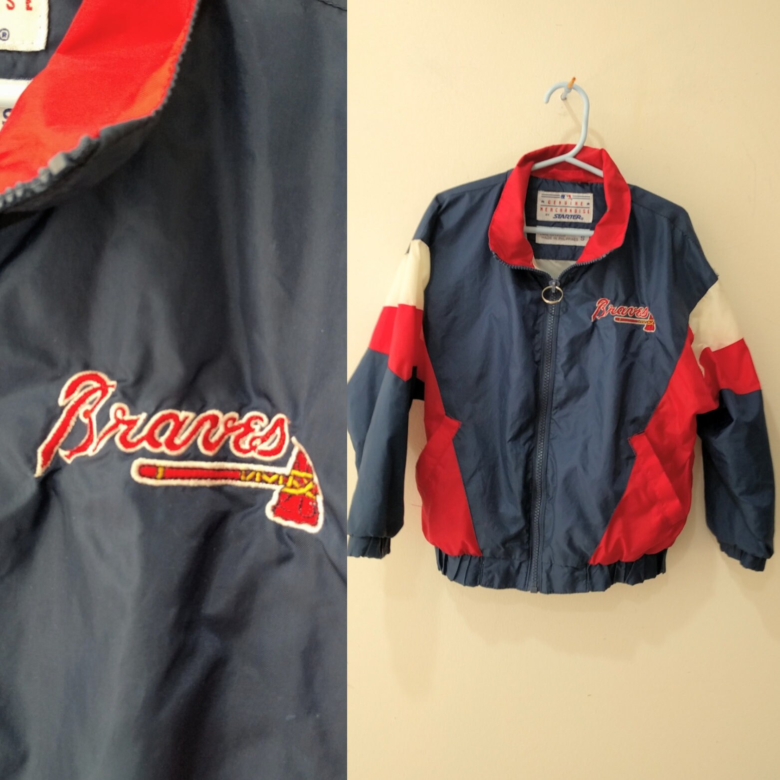 Vintage 1980s Atlanta Braves Satin Bomber Starter Jacket Spell Out - XXL