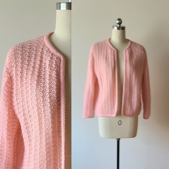 60's Rosanna Mohair Cardigan Sweater / Peachy Pink Lacey 60's Rosanna Mohair Cardigan Sweater / Peachy Pink Lacey