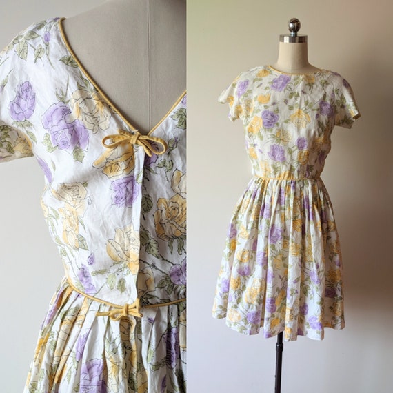 50's dress /Serbin pastel watercolor rose floral f