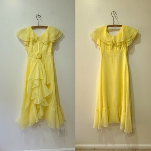 princess polly baby blue dress 70s Girls Maxi Dress/ Sheer Ruffled Party Dress/ Boho Hippie Maxi Dress /  Yellow Junior Bridesmaid Dress/ JC Penney Girls Size 8