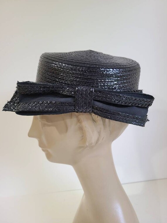 50s Jack McConnell hat / navy blue glossy straw p… - image 7