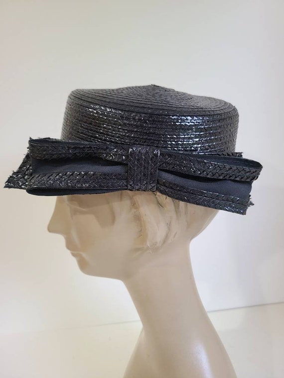 Vintage 50s Jack McConnell Navy blue Straw Pillbo… - image 7