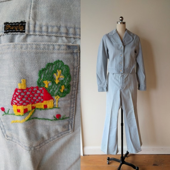 60s-70s hand embroidered Wrangler jeans with match