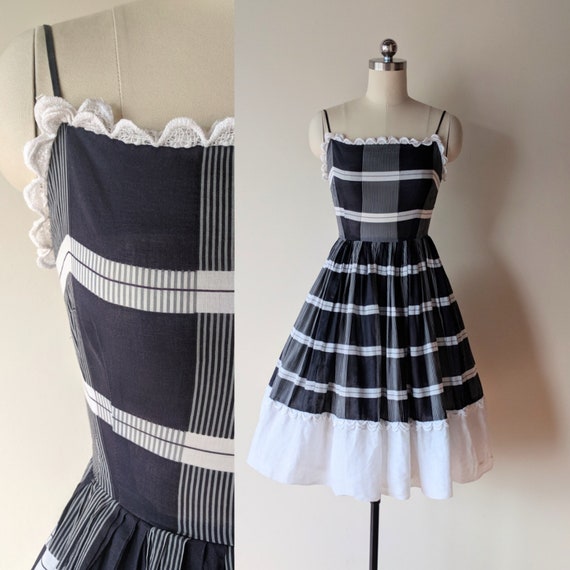 50's dress /Kerrybrooke cotton black white striped