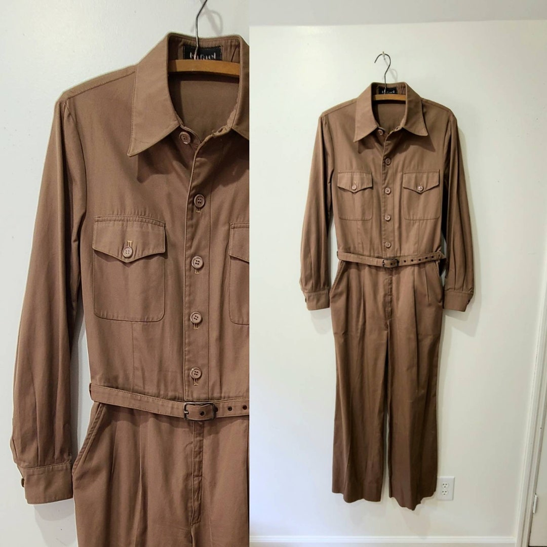 90s Jumpsuit/ Cotton Military Style Jumpsuit / Shirt Style - Etsy