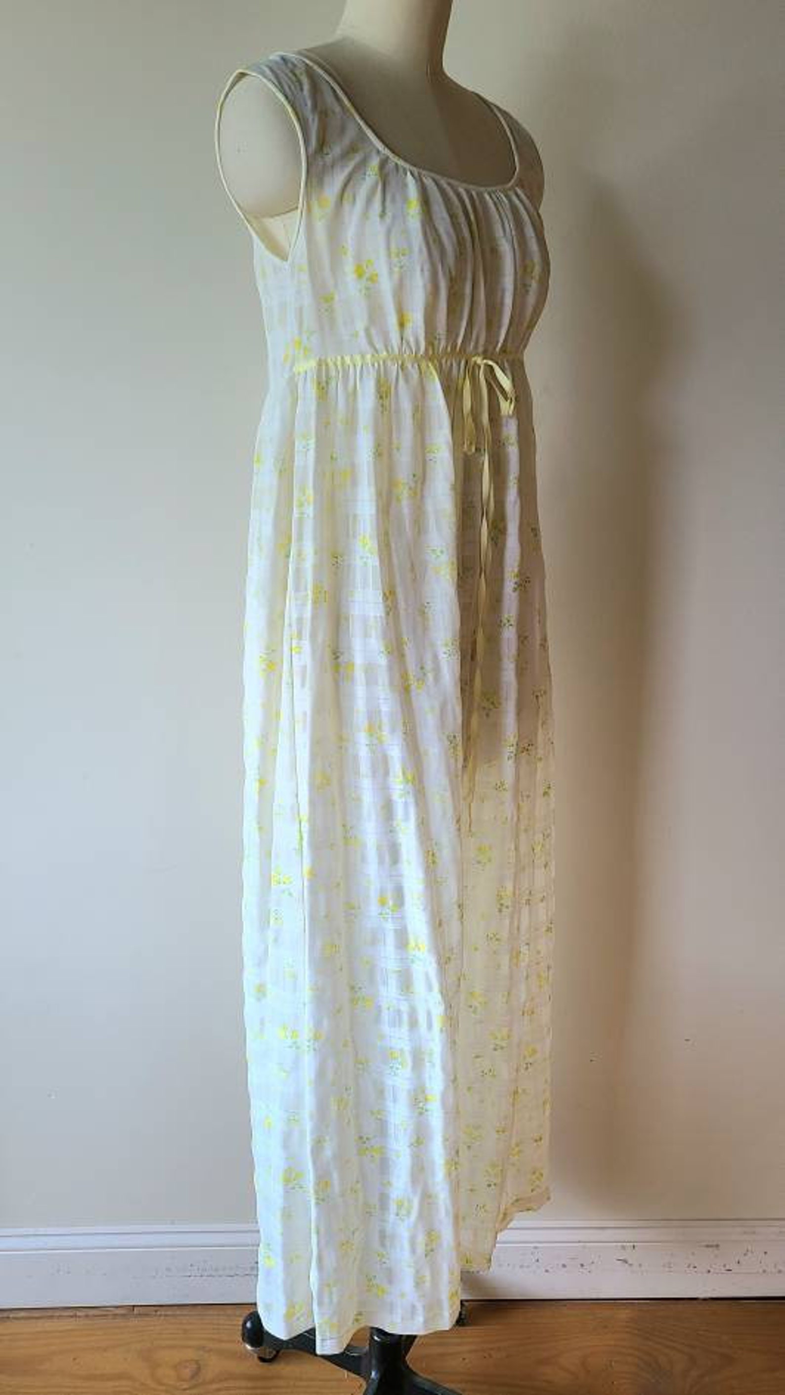 60's Nightgown / Empire Waist Peasant Gown/ Small Print Etsy