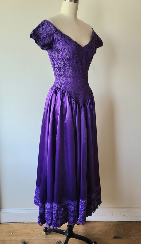 80s formal dress /  purple satin and lace evening… - image 6