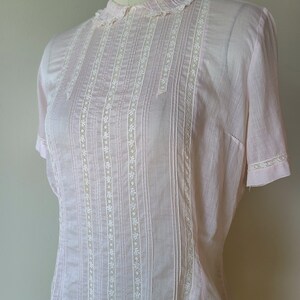 50's sheer lace blouse/ pink cotton fitted button back blouse with lace / by Patty Woodard of California size XS image 3