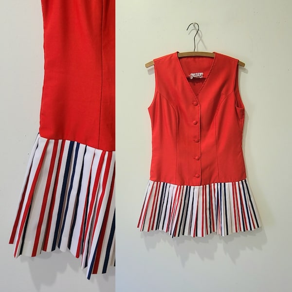60's Culotte dress / Scooter dress / red, white and blue striped dress / womans romper / patriotic dress / 4th of July / by Hank Jr. size XS