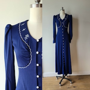 Vestido largo de los años 70 Vestido hippie de punto doble