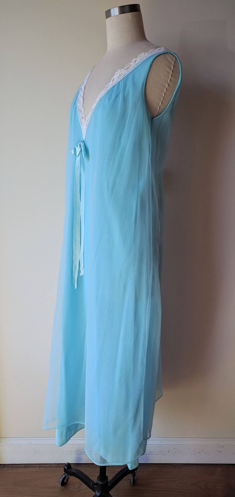 60's chiffon nightgown / Lisette Aqua blue chiffon long | Etsy
