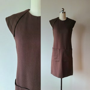 1960's Pierre Cardin Space Age dress/  brown mod A-line shift dress / designer dress / size extra small
