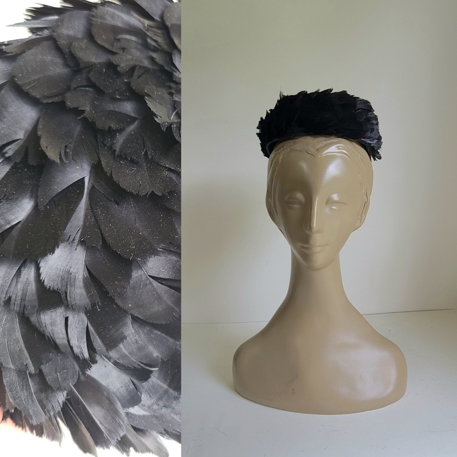 Vintage feather hat by designer Evelyn Varon. Vintage 1950s 1960s Feather Hat in White and Black by Evelyn  main image 3