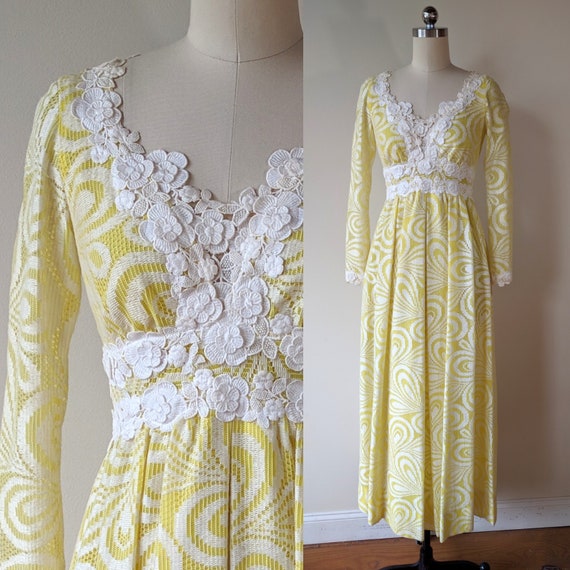 60's maxi dress / Lillie Rubin yellow and white la