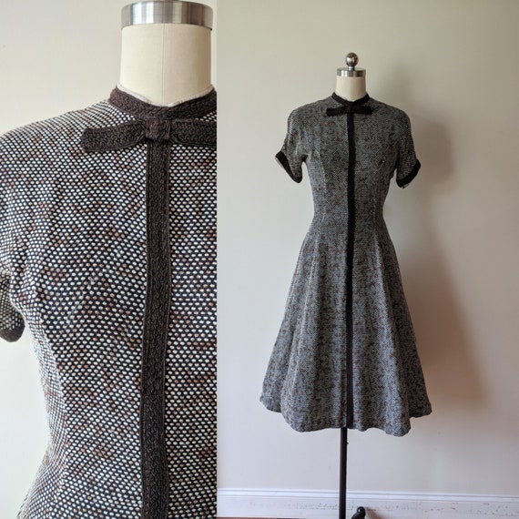 50's dress /Junior First knit check dress/ tea len