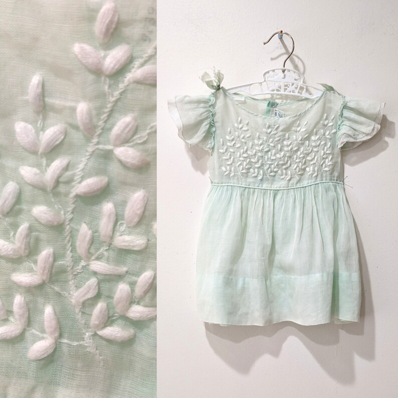 50's organdy dress / pale mint green sheer toddler Etsy