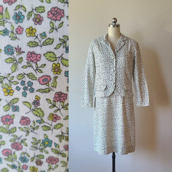 60's skirt suit / Cos Cob calico floral  preppy su
