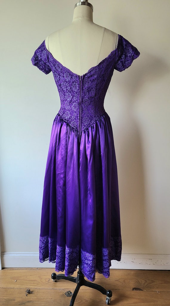 80s formal dress /  purple satin and lace evening… - image 8