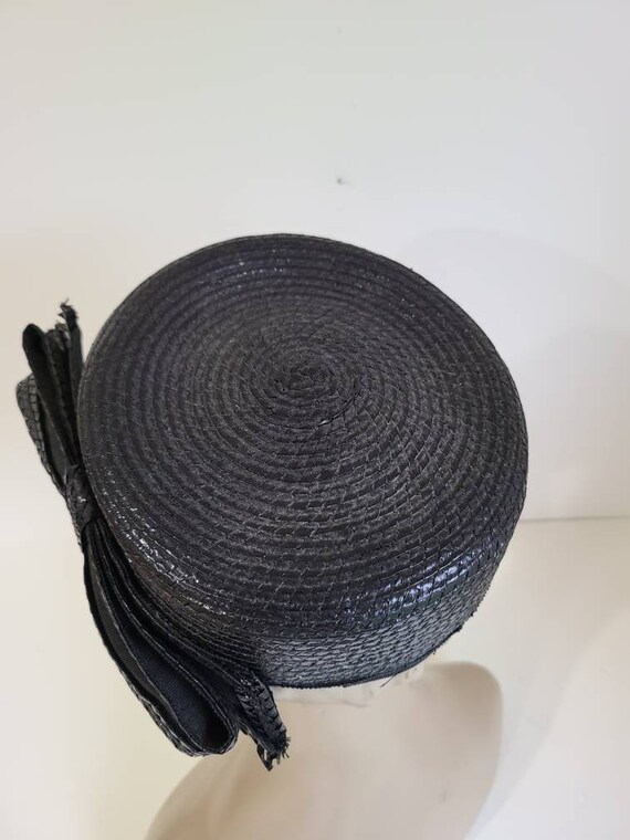 Vintage 50s Jack McConnell Navy blue Straw Pillbo… - image 8