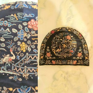 Vintage tea cozy / crewel chain stitch embroidered tea cozy/ asian inspired Chinoiserie / cranes / pagoda