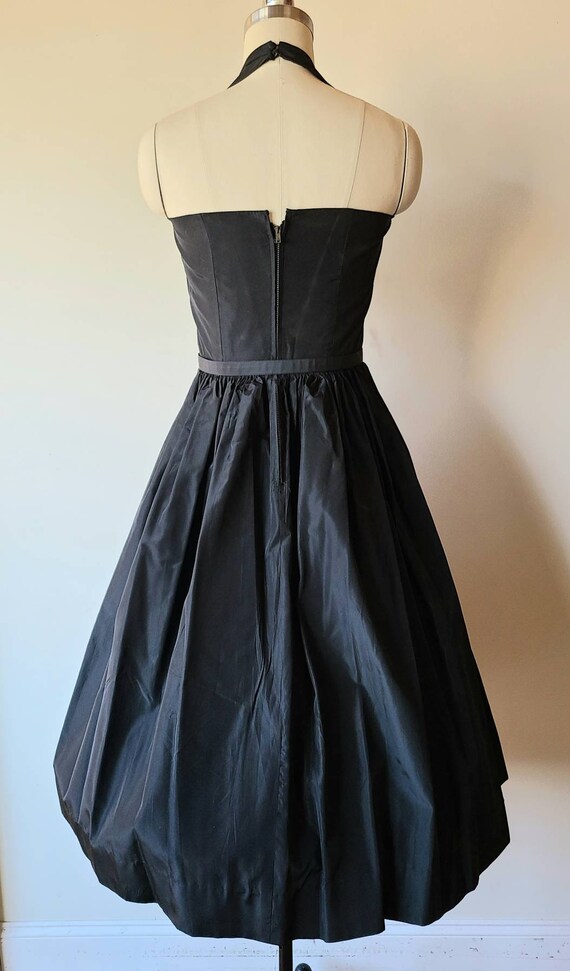 50s dress/ Tailored Junior black taffeta fit and … - image 5