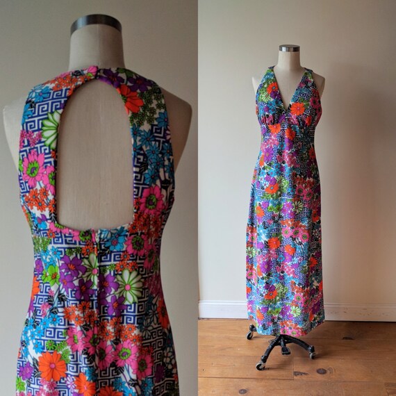 60s halter dress/ Mod Flower Power halter dress/ p