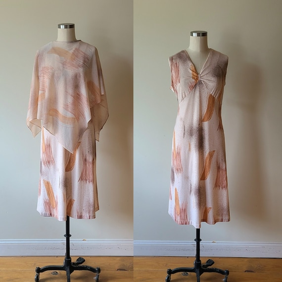 70s large disco dress/ silky polyester knit dress… - image 1
