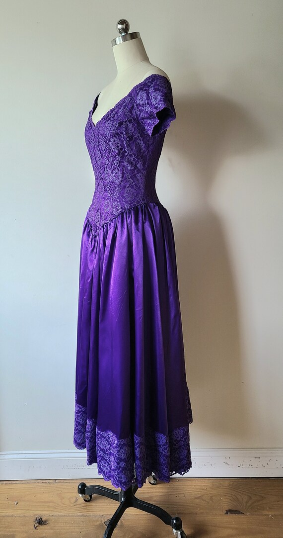 80s formal dress /  purple satin and lace evening… - image 7