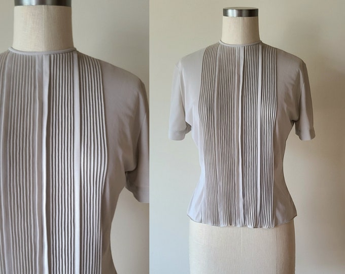 50s-60s-nylon-blouse-tuck-front-nylon-blouse-dove-gray-secretary