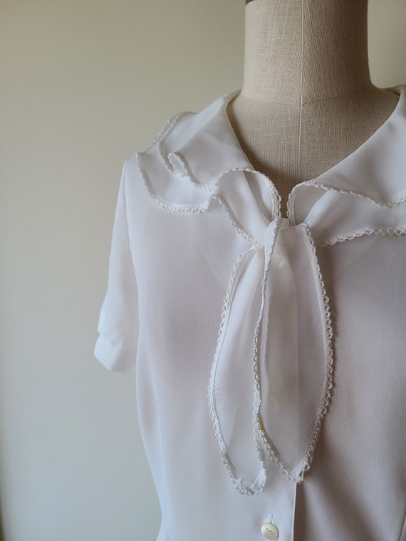 80's Ruffled blouse/ poet blouse / semi sheer sho… - image 4