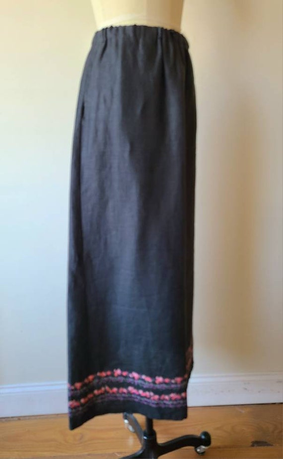 80s linen maxi skirt / black linen maxi skirt wit… - image 4