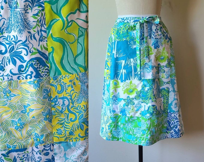 70s Key West Lilly Pulitzer Fabric Wrap Skirt / key West Hand Print