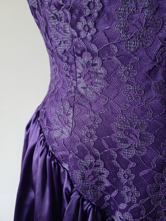 80s formal dress /  purple satin and lace evening… - image 5