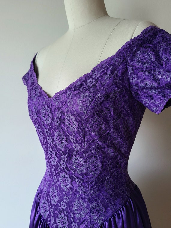 80s formal dress /  purple satin and lace evening… - image 4