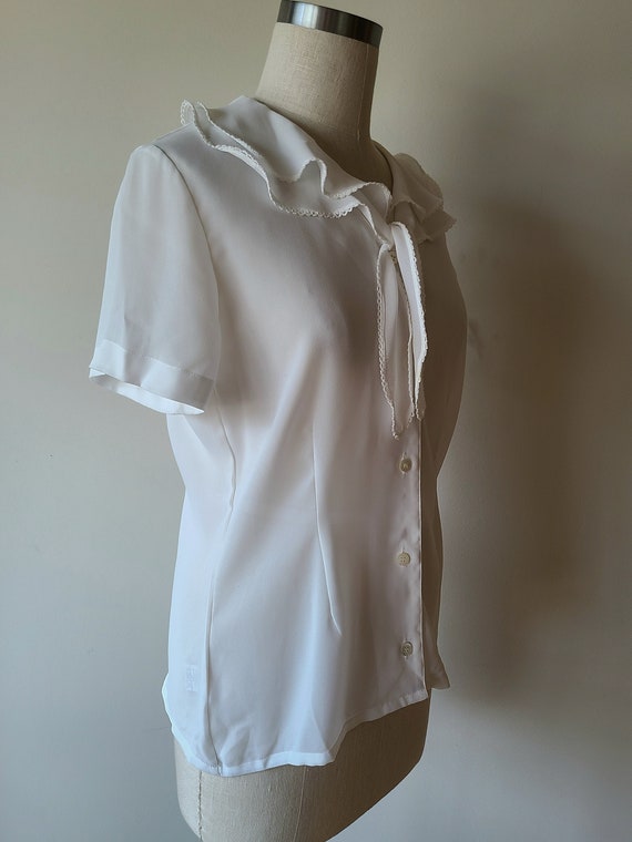 80's Ruffled blouse/ poet blouse / semi sheer sho… - image 5