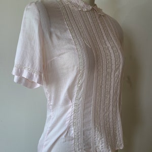 50's sheer lace blouse/ pink cotton fitted button back blouse with lace / by Patty Woodard of California size XS image 6