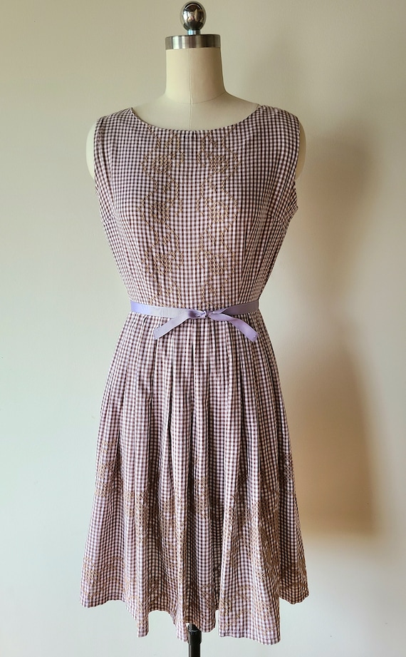 60's Dress / fit and flare day dress / brown and … - image 2