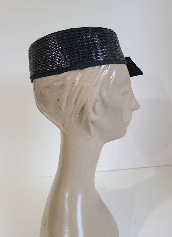 Vintage 50s Jack McConnell Navy blue Straw Pillbo… - image 5
