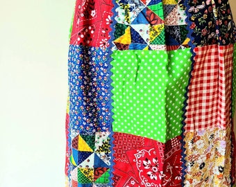 70年代のエプロン / パッチワークのピナフォア マキシエプロン / フル