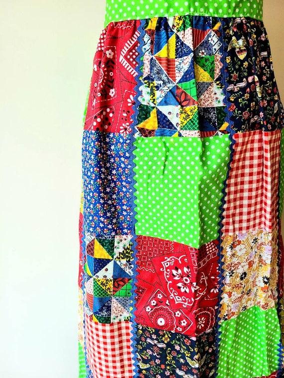 70's apron / patchwork pinafore maxi apron / full… - image 3