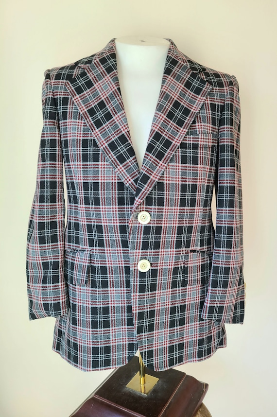 70's Plaid sports coat / plaid double knit disco … - image 2